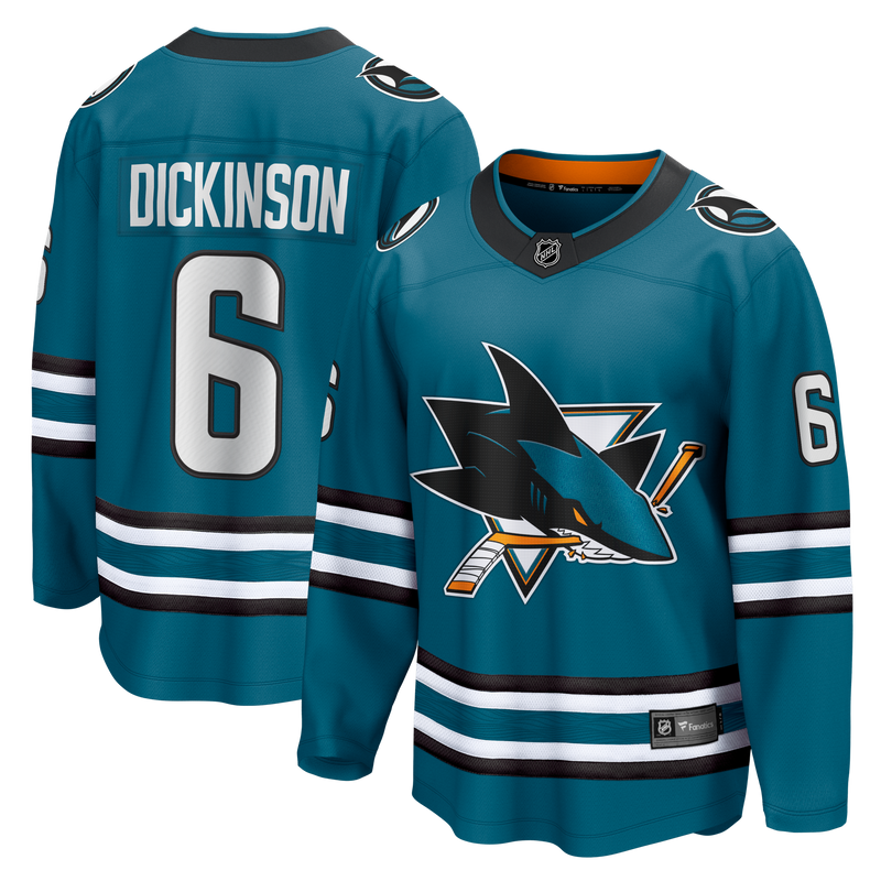San Jose Sharks Sam Dickinson Teal Home Breakaway Jersey