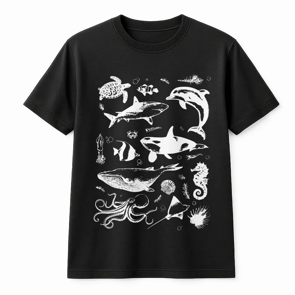 Ocean Animals Sweatshirt | Vintage Marine Life Tattoo Graphic | Premium Cotton Blend | Gift for Ocean Lover