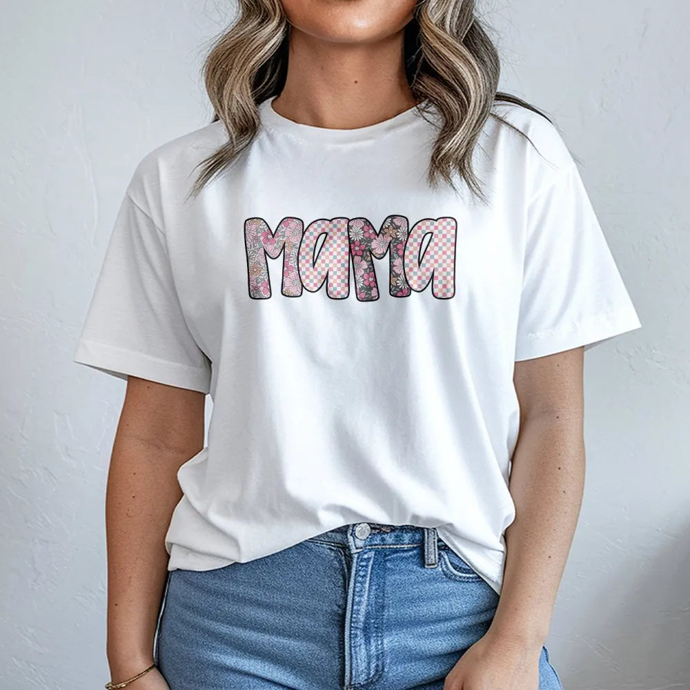 Mama Sweatshirt | Preppy Floral Checkerboard Letters | Premium Cotton Blend | Mothers Day Gift for New Mom