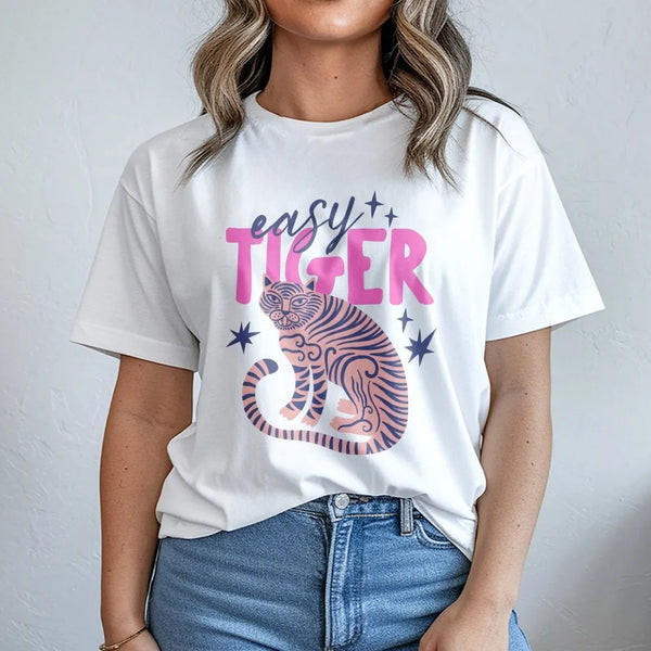 Easy Tiger Sweatshirt | Retro Tiger Graphic | Premium Soft Cotton Blend | Trendy Boho Pullover Gift for Her