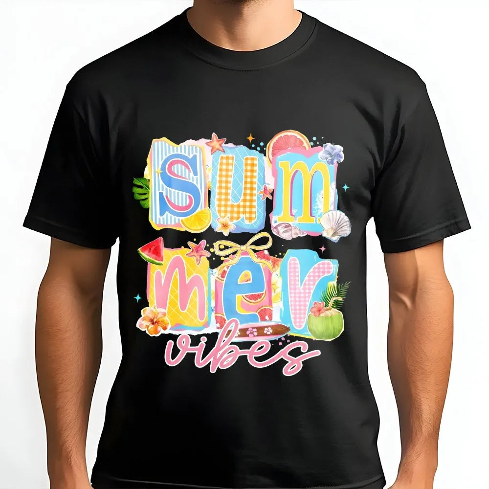 Summer Vibes T-Shirt | Retro Collage Beach Graphic | Soft Cotton Graphic Tee | Cute Vacation Gift for Women