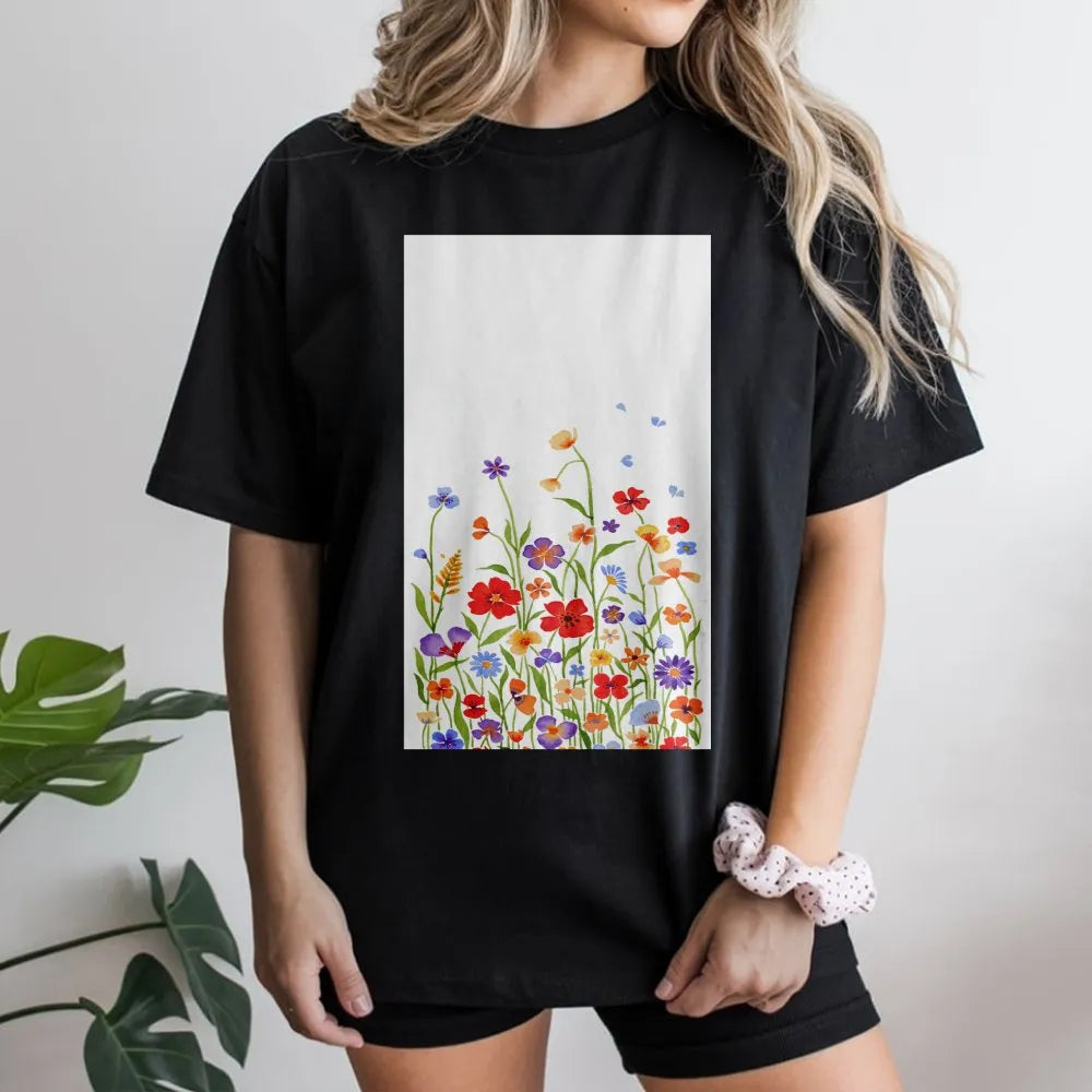 Wildflower T-Shirt | Watercolor Floral Meadow Graphic | Premium Cotton Tee | Botanical Garden Gift for Her