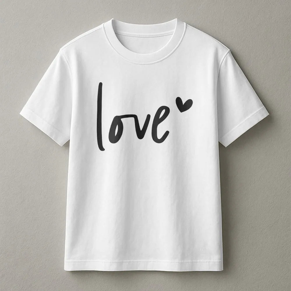 Love Graphic T-Shirt | Minimalist Script Heart Design | Premium Soft Cotton | Romantic Gift For Her Or Him