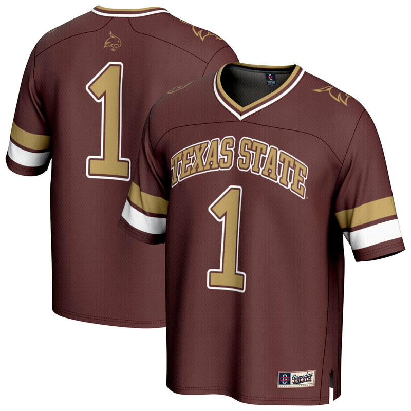 #1 Texas State Bobcats Lightweight Collegiate Football Fashion Jersey - Maroon