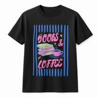 Retro Books and Coffee T-Shirt | Graphic Tee for Bookworms | Premium Soft Cotton | Book Lover and Reader Gift