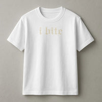 I Bite T-Shirt | Gothic Font Sarcastic Quote | 100% Cotton Premium Tee | Edgy Minimalist Gift for Her