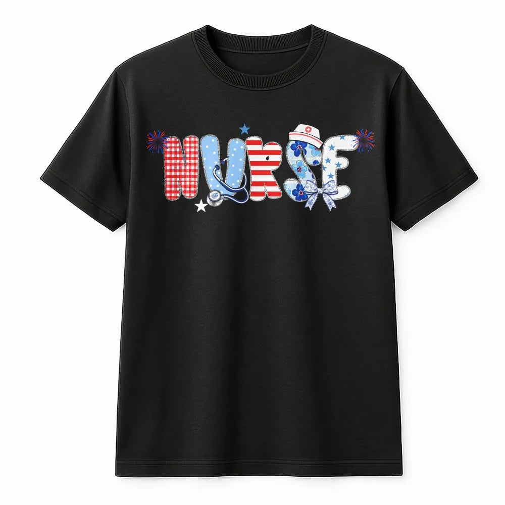 Patriotic Nurse T-Shirt | American Flag Nurse Graphic | Premium Cotton Blend | 4th of July Gift for Nurse