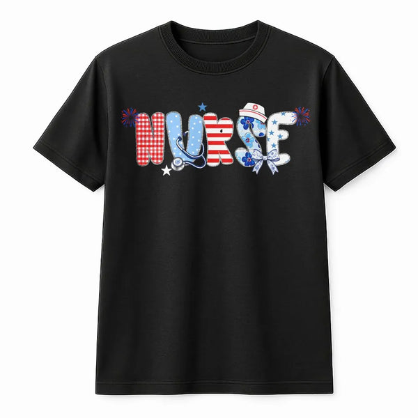 Patriotic Nurse T-Shirt | American Flag Nurse Graphic | Premium Cotton Blend | 4th of July Gift for Nurse