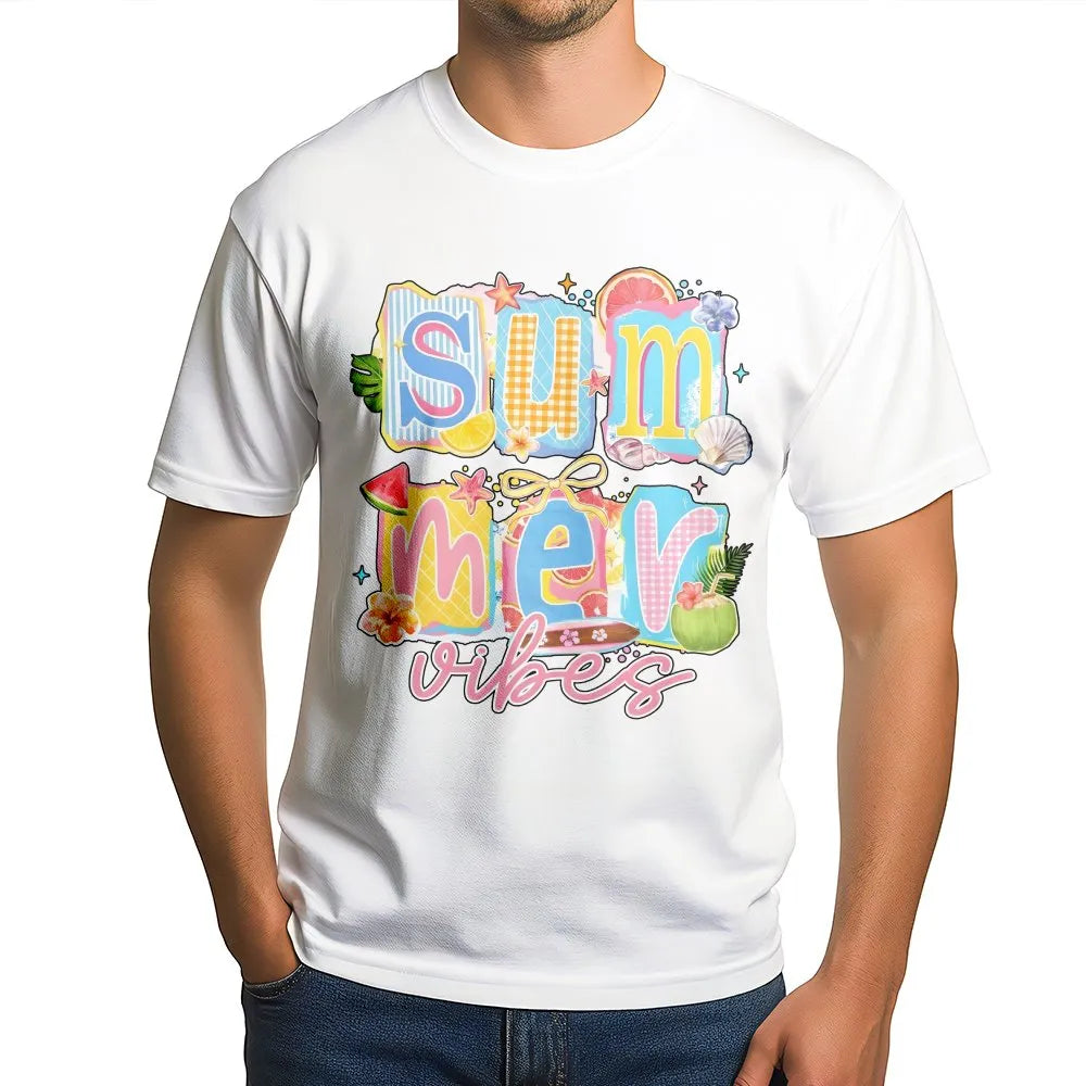 Summer Vibes T-Shirt | Retro Collage Beach Graphic | Soft Cotton Graphic Tee | Cute Vacation Gift for Women