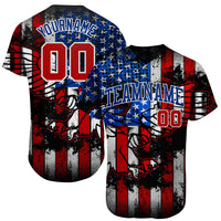 Custom Baseball Jersey - Black Red Royal-White 3D Eagle American Flag Authentic