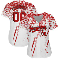 Custom Baseball Jersey - White Red-Black 3D Pattern Design Authentic