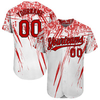 Custom Baseball Jersey - White Red-Black 3D Pattern Design Authentic