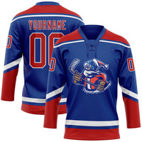 Custom Hockey Jersey - Royal Red-White Christmas Santa Claus 3D Lace Neck