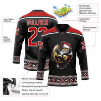 Custom Hockey Jersey - Black Red-White Christmas Santa Claus 3D Lace Neck