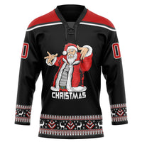 Custom Hockey Jersey - Black Red-White Christmas Santa Claus 3D Lace Neck