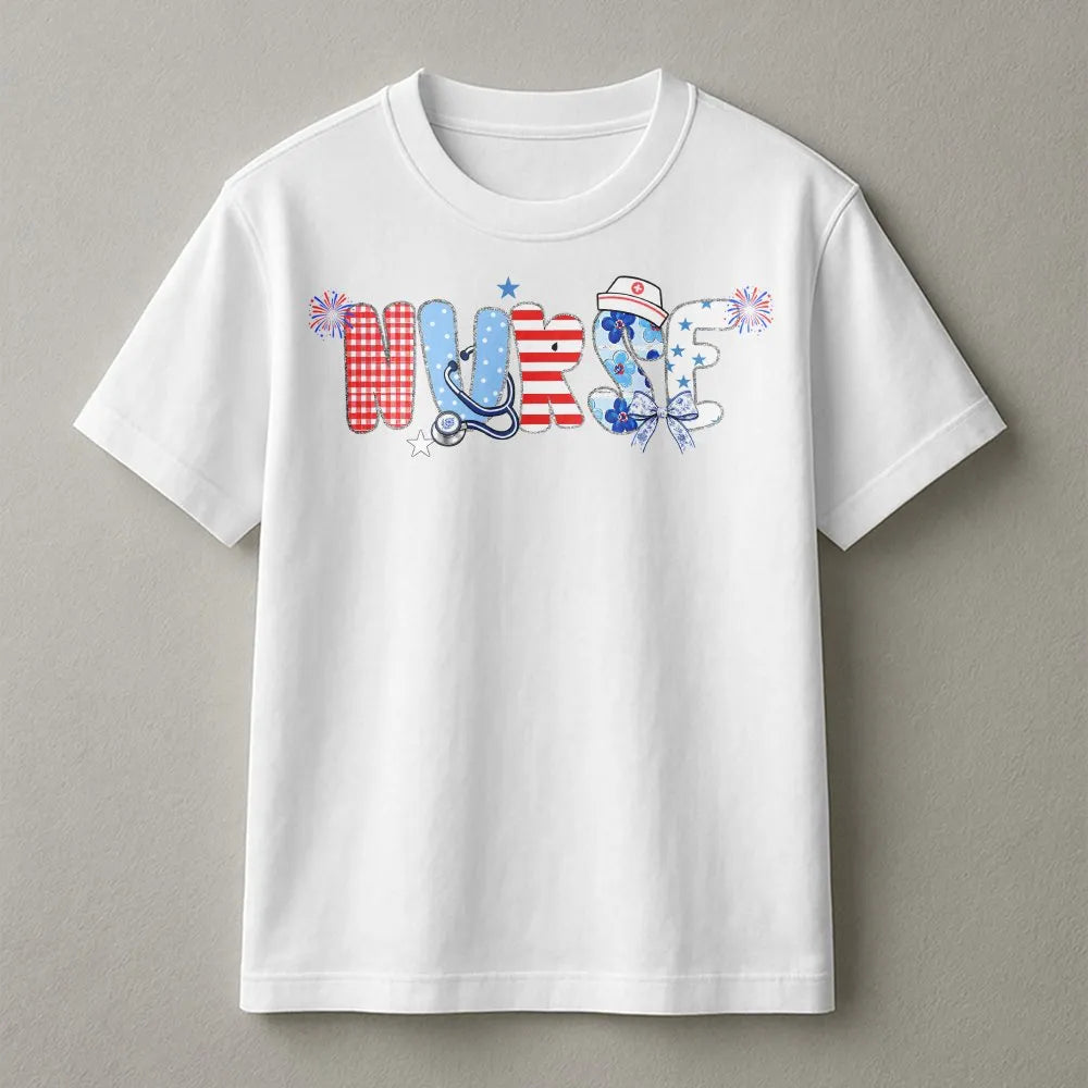 Patriotic Nurse T-Shirt | American Flag Nurse Graphic | Premium Cotton Blend | 4th of July Gift for Nurse