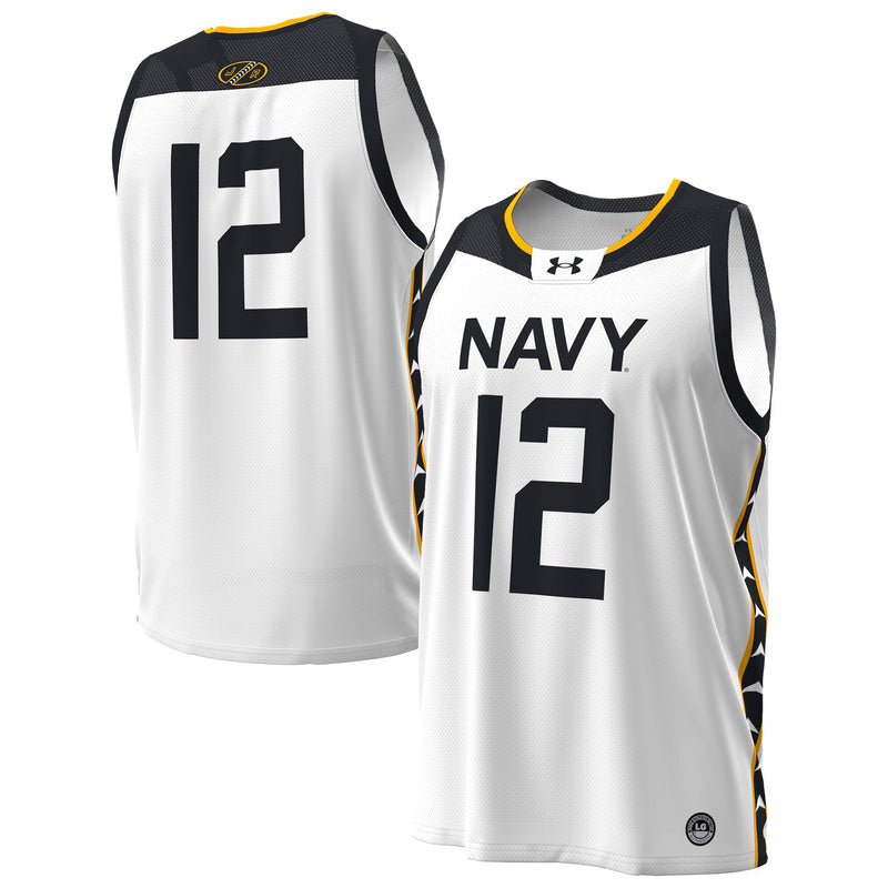 #12 Navy Midshipmen Jolly Rogers Alternate Replica Basketball Jersey - White