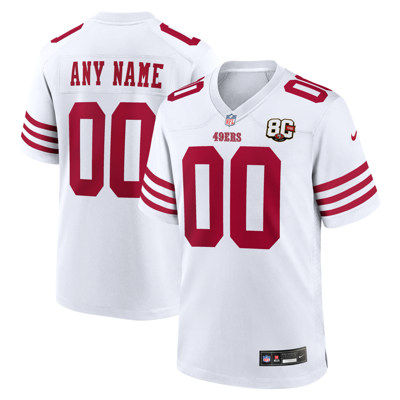 San Francisco 49ers White 80th Anniversary Custom Game Jersey