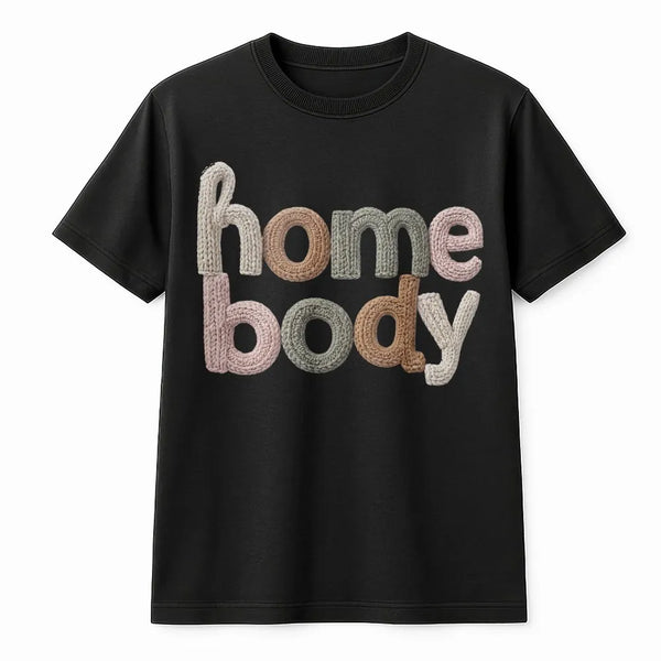 Homebody T-Shirt | Boho Knit Typography Graphic | Premium Soft Cotton | Cozy Aesthetic Gift for Introverts
