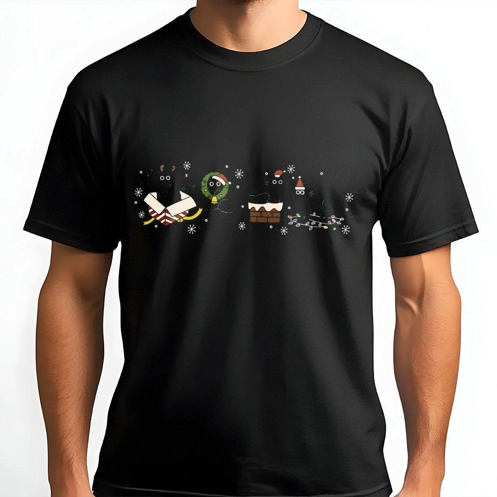 Christmas Black Cat T-Shirt | Festive Kittens Holiday Graphic | Premium Soft Cotton | Cat Mom Gift Idea