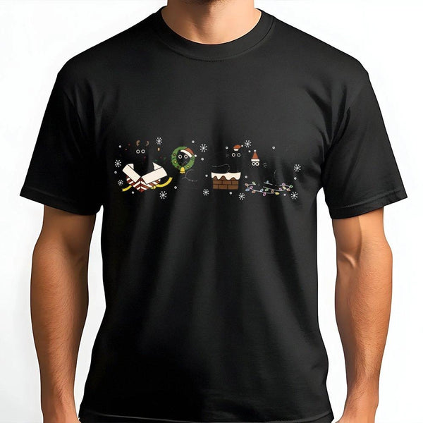 Christmas Black Cat T-Shirt | Festive Kittens Holiday Graphic | Premium Soft Cotton | Cat Mom Gift Idea