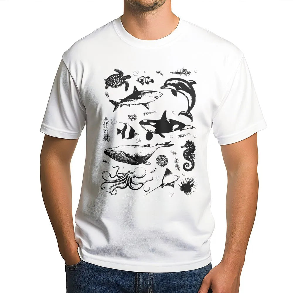 Ocean Animals Sweatshirt | Vintage Marine Life Tattoo Graphic | Premium Cotton Blend | Gift for Ocean Lover