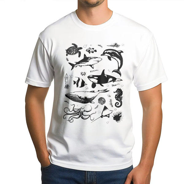Ocean Animals Sweatshirt | Vintage Marine Life Tattoo Graphic | Premium Cotton Blend | Gift for Ocean Lover