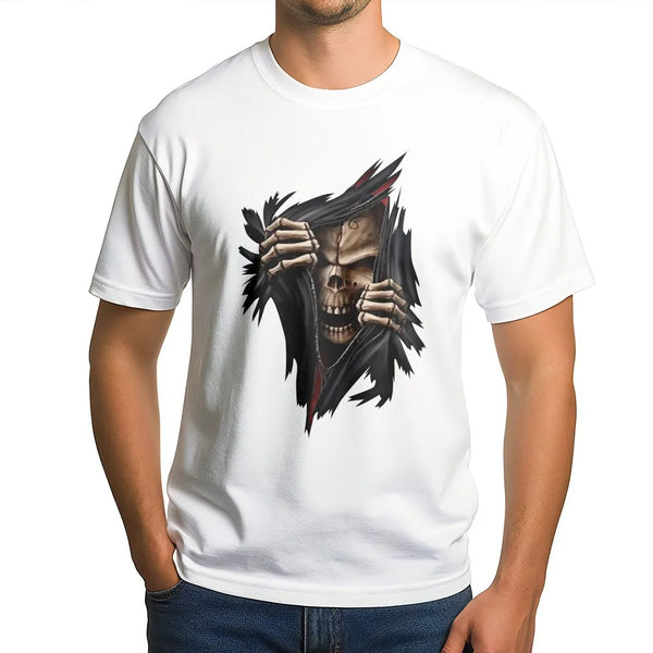 Skeleton Skull T-Shirt | Ripping Fabric 3D Graphic | Premium Breathable Cotton | Edgy Biker Gift For Men