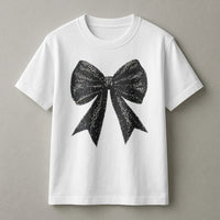 Coquette Bow T-Shirt | Sparkle Black Ribbon Graphic | Premium Soft Cotton Tee | Trendy Aesthetic Gift for Her
