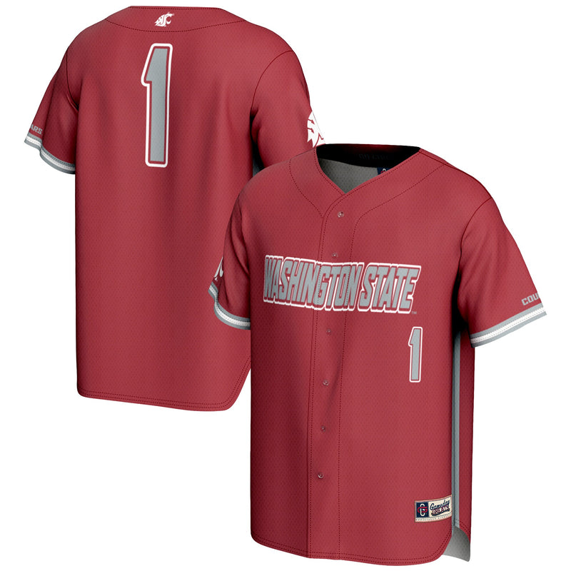 #1 Washington State Cougars Lightweight Baseball Jersey - Crimson