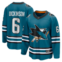San Jose Sharks Sam Dickinson Teal Home Breakaway Jersey