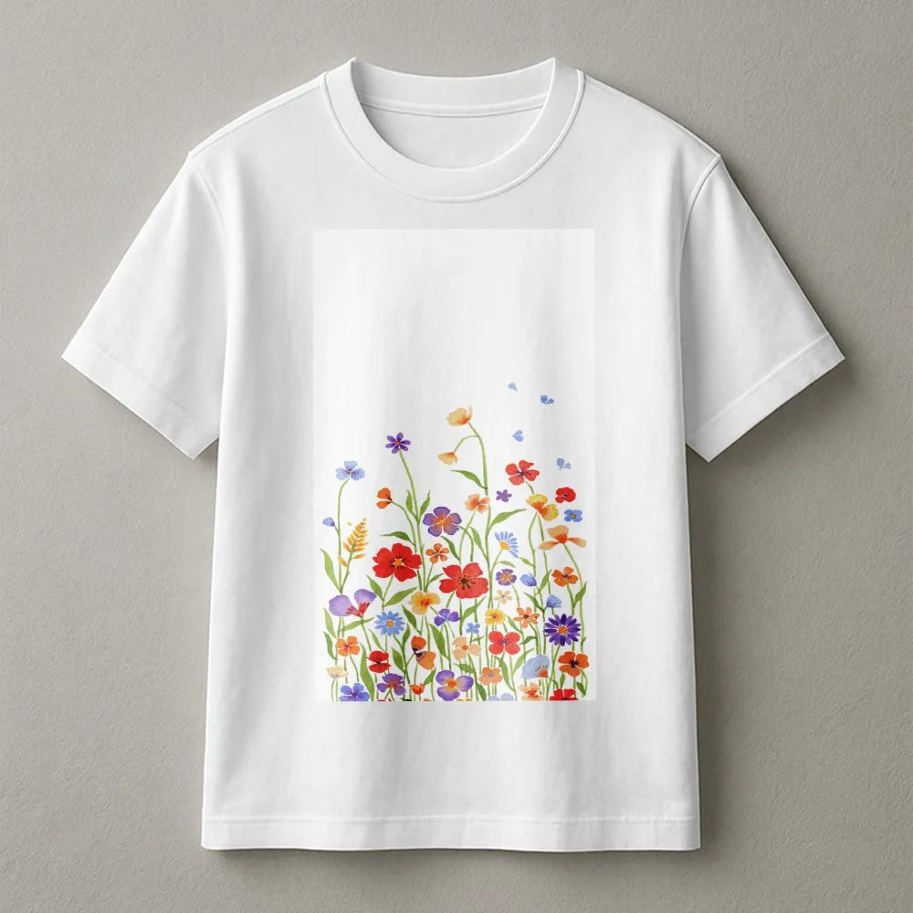 Wildflower T-Shirt | Watercolor Floral Meadow Graphic | Premium Cotton Tee | Botanical Garden Gift for Her