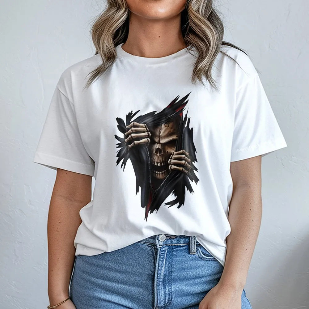 Skeleton Skull T-Shirt | Ripping Fabric 3D Graphic | Premium Breathable Cotton | Edgy Biker Gift For Men