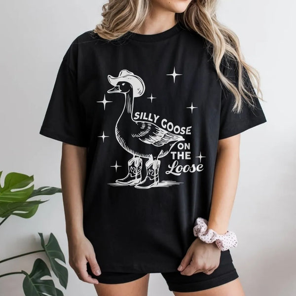 Silly Goose T-Shirt | Funny Western Cowgirl Goose Graphic | Premium Cotton Blend | Unisex 90s Aesthetic Gift
