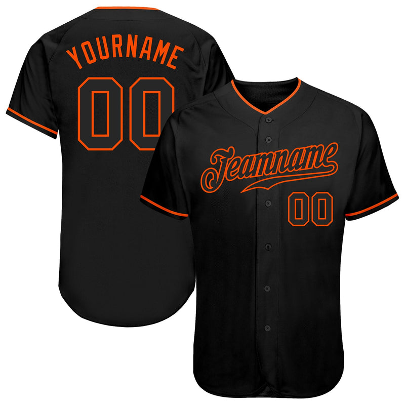 Custom Baseball Jersey - Black Black-Orange Authentic