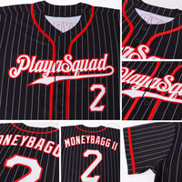 Custom Baseball Jersey - Black White Pinstripe White-Red Authentic