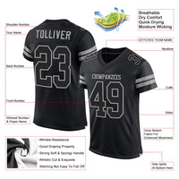 Custom Football Jersey - Black Black-Gray Mesh Authentic