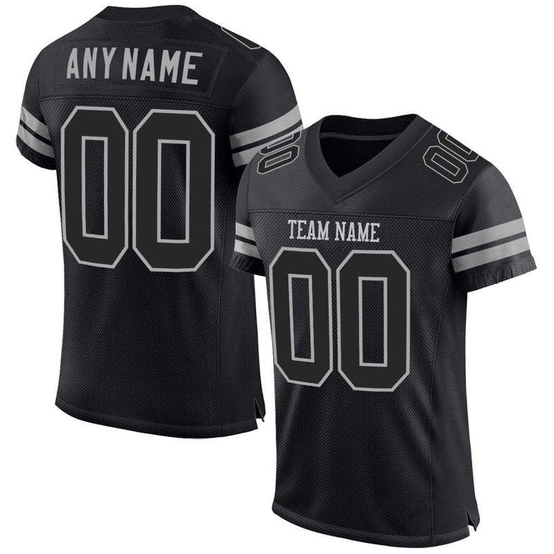 Custom Football Jersey - Black Black-Gray Mesh Authentic