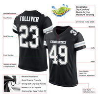 Custom Football Jersey - Black White-Silver Mesh Authentic