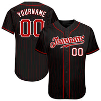 Custom Baseball Jersey - Black Red Pinstripe Red-White Authentic
