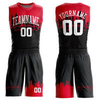 Custom Basketball Jersey - Black White-Red Round Neck Sublimation Uniform