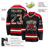 Custom Hockey Jersey - Black Vintage USA Flag Cream-Red