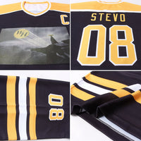 Custom Hockey Jersey - Black Gold-White