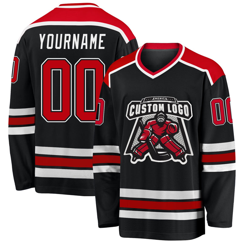 Custom Hockey Jersey - Black Red-White