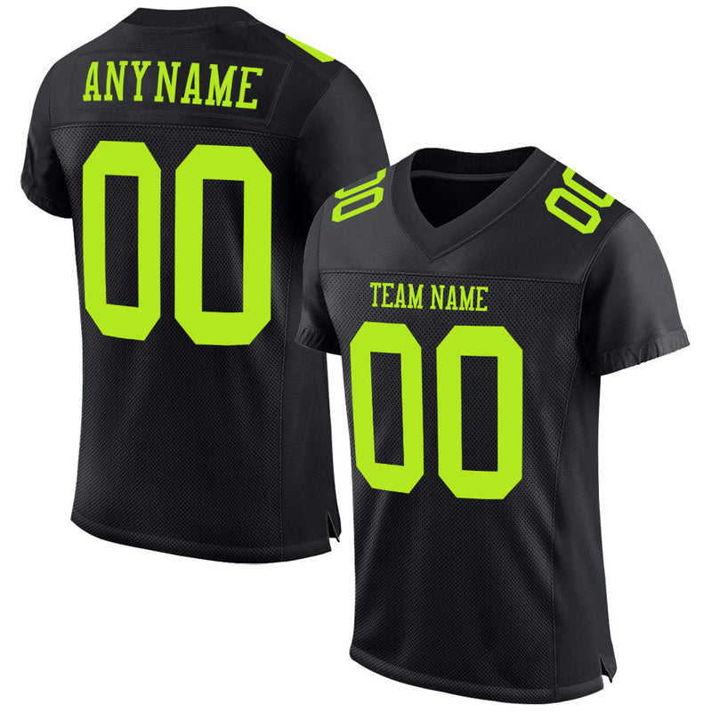 Custom Football Jersey - Black Neon Green Mesh Authentic