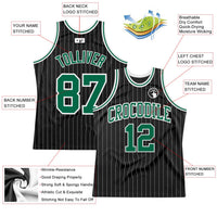 Custom Basketball Jersey - Black White Pinstripe Kelly Green-White Authentic