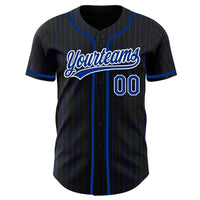 Custom Baseball Jersey - Black Royal Pinstripe Royal-White Authentic