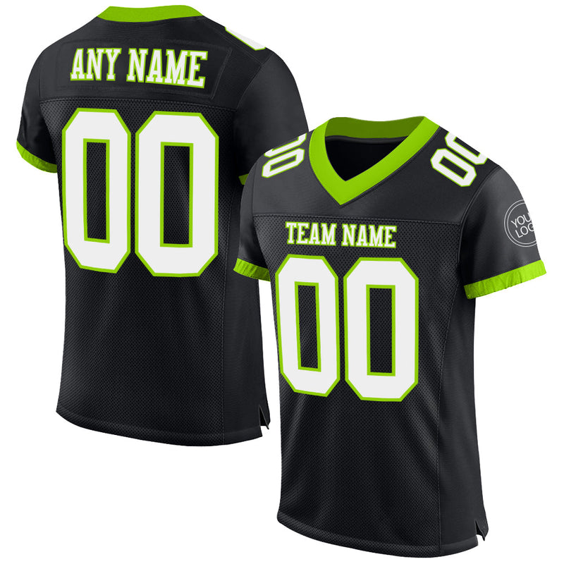 Custom Football Jersey - Black White-Neon Green Mesh Authentic
