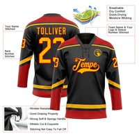 Custom Hockey Jersey - Black Gold-Red Lace Neck