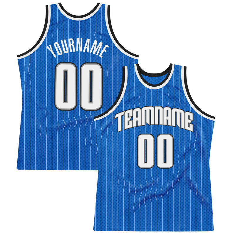 Custom Basketball Jersey - Blue White Pinstripe White-Black Authentic